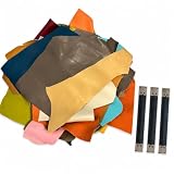 Top Grain Cowhide Leather Scraps, Approx. 500-600g, Assorted Real Leather Pieces with 3 Tools, Mixed Colors...