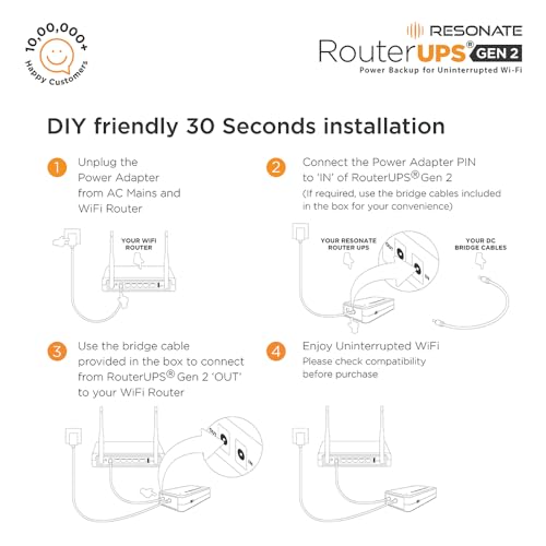 Image of RESONATE RouterUPS Gen2 & MVC Splitter (Multi Voltage Cable) - Power Backup, Mini UPS for 3 Devices - Combo Offer.