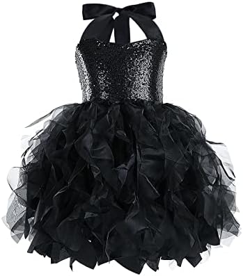 Black Tutu Dress for Toddler Girls Princess Birthday Party Sparkly Sequin Tulle Dress for Little Girls Prom Sneaker Ball Birthday Outfits 5-6T