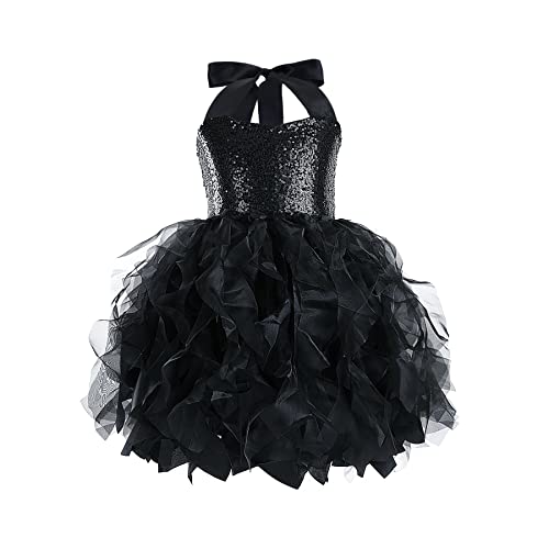 Black Tutu Dress Girls Princess Birthday Party Dresses Black Sequin Tulle Fancy Fairy Dress for Little Girls Kids Formal Prom Sneaker Ball Gown Pageant Graduation Christmas Outfits 5-6T