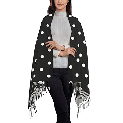 Bagea-Ka Polka Dot Black and White Simple Pattern Scarf Long Shawl Wraps Pashmina for Women Girls with Tassels Soft Warm Cozy