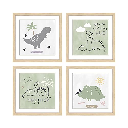 Image of ArtbyHannah Framed Nursery Wall Decor, 10x10 inch Cute Baby Wall Art Room Decor for Kids, Safari Animals Prints with Adorable Dinosaurs Art Prints for Playroom Bedroom Baby Shower Decoration(4 Pack)