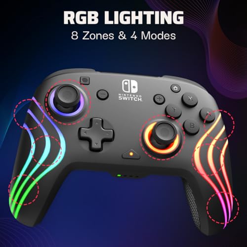 PDP Gaming Afterglow Wave Wireless Nintendo Switch Pro Controller - Officially Licensed, Nintendo Switch 2, Switch Lite/OLED, RGB LED Customization, App Controls, Rechargeable Battery Power - Black - Image 3