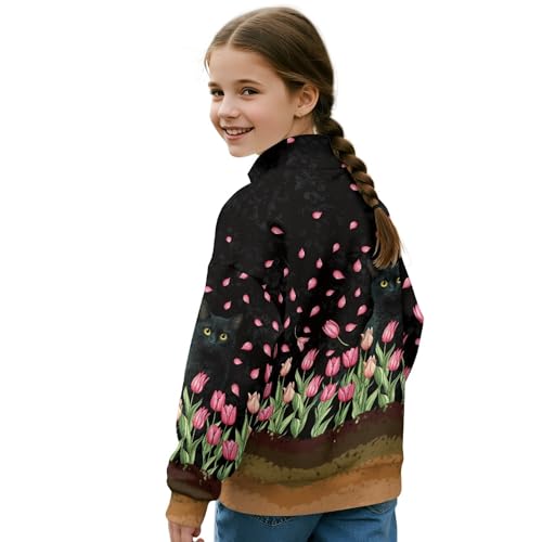 Image of AmzPrint Girls Graphic Quarter Zip Coat Long Sleeve Lightweight Oversized Athletic Running Hoodies For Kids Teen Girls