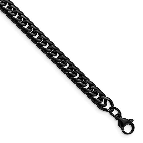 Stainless Steel Black IP-Plated Curb Cuban Chain Bracelet - with Secure Lobster Lock Clasp 9