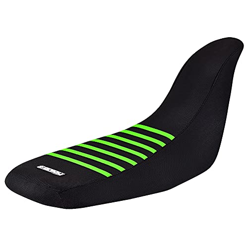 Enjoy Mfg Seat Cover - Compatible Fit for 2004-2009 Kawasaki KFX 700 KFX700 IG GFORCE All Black/Green Ribs #231