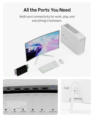 Image of Pixio PXC278 Wave White 27 inch 180Hz 1440p 1650R Curved Fast VA 1ms GTG Adaptive Sync Gaming Monitor with White HDMI 2.1 Cable Certified Ultra High Speed 10FT 8K 60Hz 4K 120Hz Nylon Braided