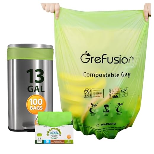 Trash bags 13+ gallon tall kitchen, Compostable Trash Lawn & Leaf Yard Waste Bags, Compost Bags,Extra Thick1.01 Mills, Eco-Friendly Garbage Bags Certified by BPI and OK Compost (13Gal-100count)