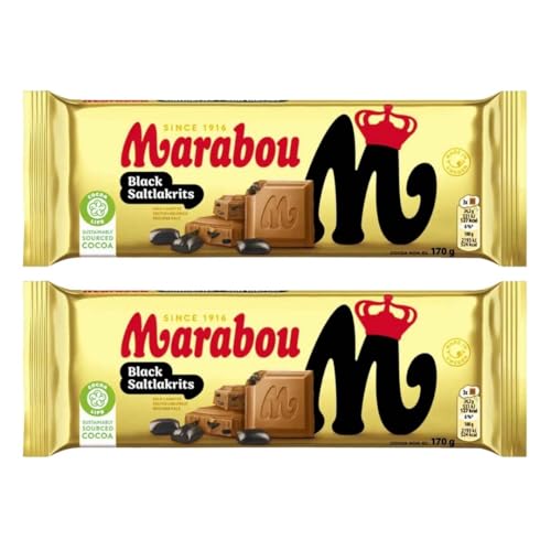Marabou Black Saltlakrits 2×170 g (insg. 340 g) | Süß-salzige Schokolade mit Salzlakritz | 2er-Pack | Schwedische Kult-Schokolade | Import