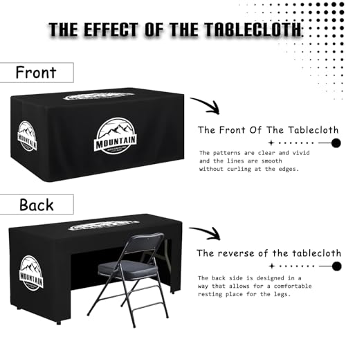 Customized Table Cloth with Logo 4FT 5FT 6 FT 8 FT Table for Business Tradeshow Events Birthday Wedding Anniversary Tradeshow Custom Table Cloth Personalized TableCloth with Logo (8 FT Open Back)