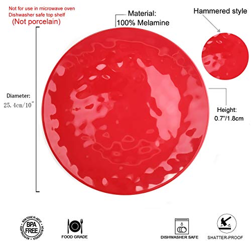 6-Piece 100% Melamine Dinner/Lunch Plate Set,10Inch Round Melamine Salad Plates Picnic Plates For Holiday Home Party,Break-Resistant And Lightweight,Hammered Finish,Bpa Free,Multicolor #TOP4