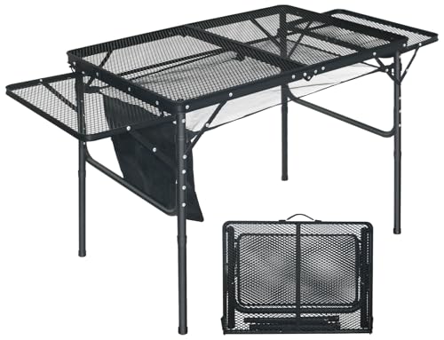 Tragbare Campingtische, Klappbarer Multifunktionstisch, Camping Tisch, Grilltisch mit Metallgitterplatte, Leicht und Tragbar Tisch, Zusammenklappbar Gartentisch, Beistelltisch, für Strand im Freien