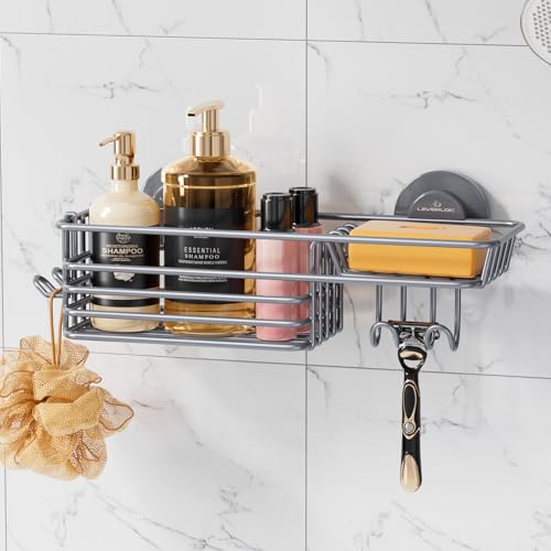 Image of LEVERLOC Shower Caddy Suction Cup, Heavy Duty Bathroom Organizer, Grey