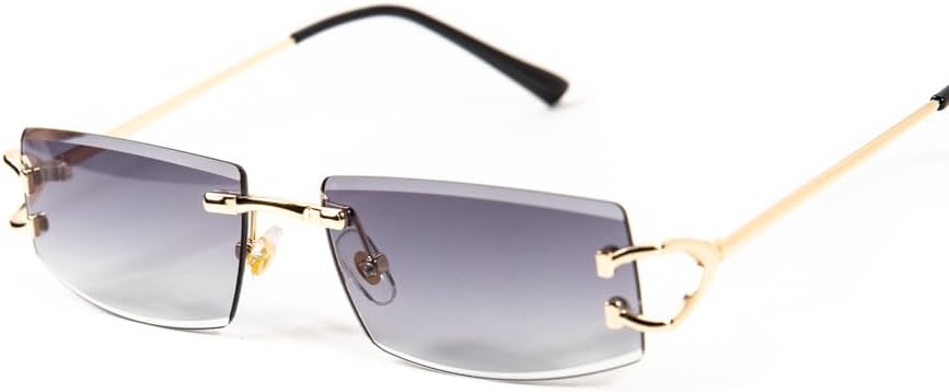 Street Knitted Men Women Stylish Narrow Rimless Purple Gradient Tinted Lens Rectangular Gold Frame Shades 90s Rectangular Slim Small Frameless Retro Trendy Hip Hop Square Unisex Sunglasses - Image 2