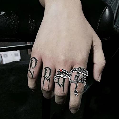 Fibo Steel 16 Pieces Vintage Punk Rings Gothic Rock Knuckle Joint Full Finger Rings Set Dragon Snake Claw Skull Octopus Eyes Of Hell Open Adjustable Rings Halloween Vampire Cosplay Party Accessory #TOP2