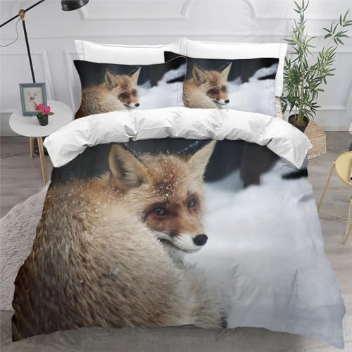 Funda Nordica de 3 Piezas para Cama 180 Zorro Funda Edredon 240x260 cm Animales Zorro Ropa de Cama de Microfibra Transpirable con Cremallera y 2 Fundas de Almohada 50x75 cm C-4942