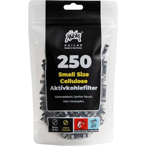 KAiLAR 250 zwarte cellulose, actieve koolfilter Slim (5,9 mm) met veganistische actieve kool uit kokosnootschalen, voor een zachtere en ongehinderde rookervaring (koudebestendigheid)