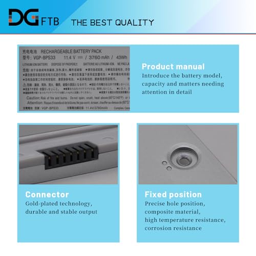 Dgftb Vgp-Bps33 Bps33 Laptop Battery For Sony Vaio Svt-14 Svt-15 T14 T15 Series Svt14118Ccs Svt14112Cxs Svt14113Cns Svt14113Cv Svt14126Cw Svt1511M1E/S Svt15115Cxs Svt15112Cxs 11.4V 43Wh 3760Mah thumb #1