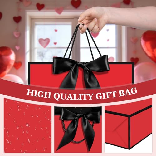 Image of JMANNI Gift Bags with Handles, 13 inch Medium Gift Bag for Presents, 1 Pcs Bags with 2 Tissue Paper and 1 Cards for Baby Shower Wedding Bridal Shower Mother's Day Birthday Party (black-red
