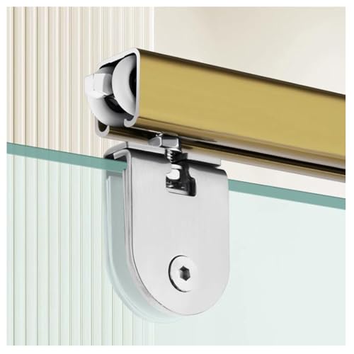 Kit de riel para puerta corredera para puertas de vidrio sin marco, incluye riel de hardware, tornillos y poleas para baños, balcones, estudios u oficinas en casa