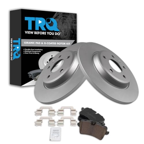 Image of TRQ Rear Brake Pad and Rotor Set Ceramic G Coated Rotors 300mm Compatible with 2012-2013 Audi A6 2013 A6 Quattro A7 Quattro