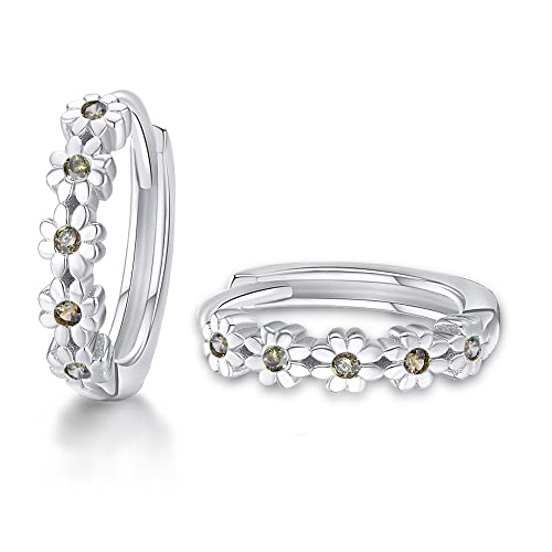CiNily Small Hoop Earrings for Women Flower Huggie Earrings 14K White Gold Peridot Green Cubic Zircon Hoops Cartilage Earrings Hypoallergenic Jewelry Gift for Casual Mothers Day Birthday Wedding
