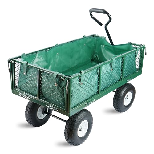 BEGRIS® Wózek transportowy ogrodowy do Ogrodu z Plandeką Taczka Przyczepka ogrodowa Udźwig 450 kg Porządki Ogrodowe