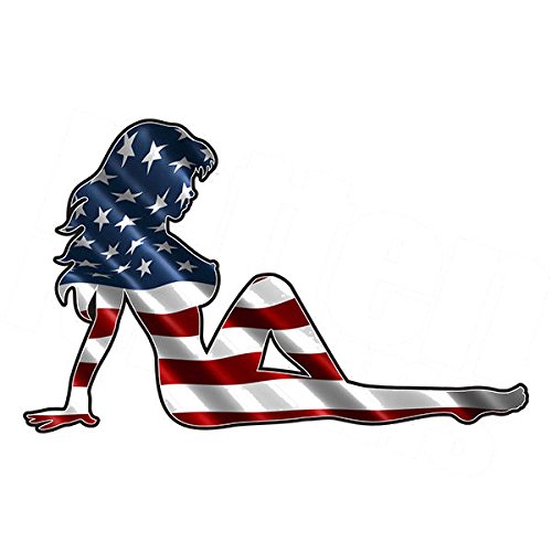 Image of American Mudflap Girl 3 inch Decal USA US Flag Sexy Window Gloss Vinyl Sticker (RH)