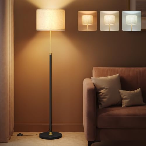 VASAGLE Lampadaire, Lampe sur Pied, Hauteur Réglable de 140 à 170 cm, Style Moderne, Interrupteur à Pied, Abat-Jour en Tissu, Douille E27, Doré et Noir LFL002B02
