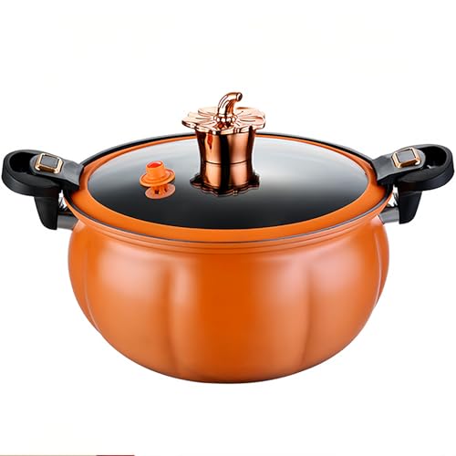 SHAIRMB Mini Olla A PresióN, Olla para Calabaza De 8 L, Olla A PresióN De Calentamiento RáPido con Asas con Cierre, Olla Antiadherente con Tapa, Olla para Guiso De Calabaza,Naranja,Without Steamer