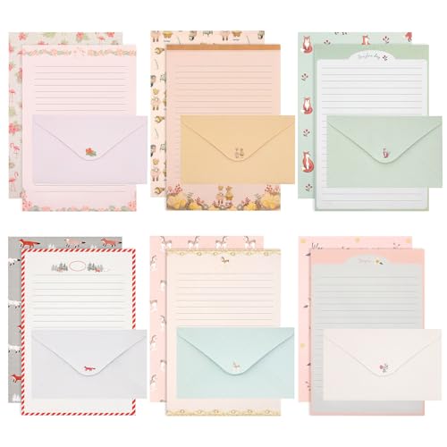 KSIWRE 54 PCS Stationery Set with Envelopes,36 Writing Paper+18 Envelopes,Cute