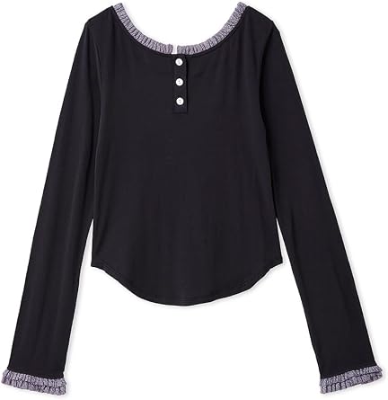 Lily Brown LWCT262010 Womens Back Open Henley Neck Cut Top