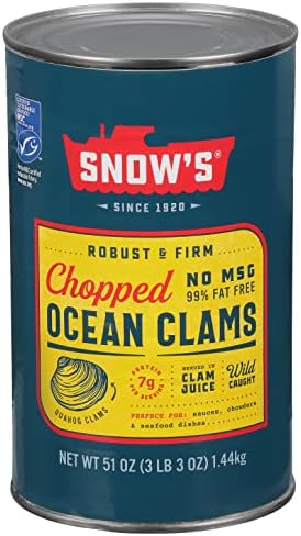Snow's Ocean Chopped Clams Canned, 51 oz Can - 7g Protein per Serving - Gluten Free, No MSG, 99% Fat Free - Great for Pasta & Seafood Recipes