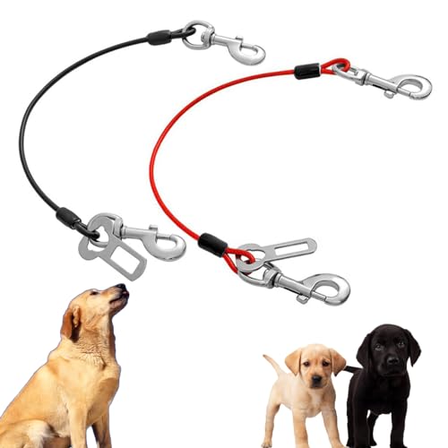 2 Pcs Arneses de Coche para Perros de 80cm/31,5in Correa de Cable de Cadena con Clips Dobles y Hebilla,Cinturón de Seguridad de Coche,Aarneses de Coche para Perros Pequeños Medianos Grandes
