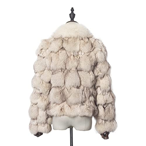 Women's Genuine Fox Fur Coat For Winter Thick Warm Fur Jacket(Beige,10) #TOP5