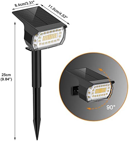 WELALO 57 LED Solar Landscape Spotlights, 2-in-1 Waterproof Solar Powered Garden Lights, 3000K 3 Brightness Modes Solar Spot Lights Outdoor for Garden Tree Wall Yard Pathway (Warm White, 2 Pack)
