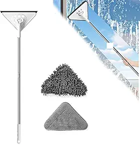 Luteti Triangle Mop, Mini Triangle Deep Cleaning Mop with Long Handle, 360 Degree Rotatable Adjustable Triangle Cleaning Mop for Cleaning Wall Glass Air Conditioners Roofs Gaps Car Corners