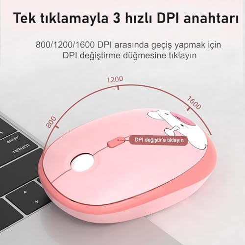Microcase Mofii Ayıcık Desenli Kablosuz Renkli Yuvarlak Tuşlu Klavye Mouse Set-AL4258 (Pembe) - Görsel 5