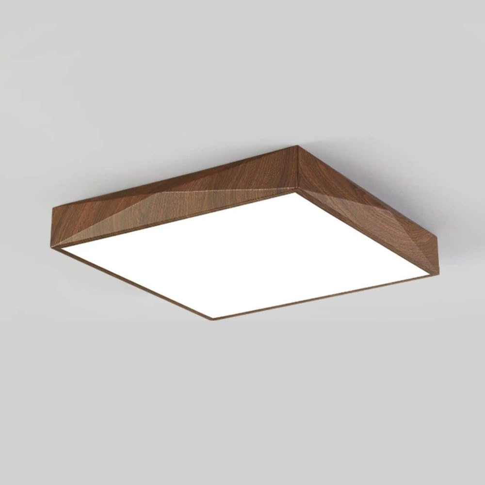 Żyrandol sufitowy LED do kuchni, nowoczesny, montowany na równi z blatem, oprawa z drewna orzechowego, kwadratowa lampa ściemnialna z pilotem do korytarza, sypialni, pralni, salonu