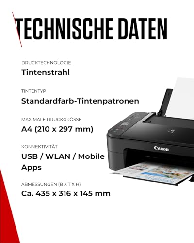 Canon PIXMA TS3350 Drucker Farbtintenstrahl Multifunktionsgerät DIN A4 (Scanner, Kopierer, 4.800 x 1.200 dpi, WLAN, USB, Apple AirPrint, PIXMA Cloud-Link), schwarz