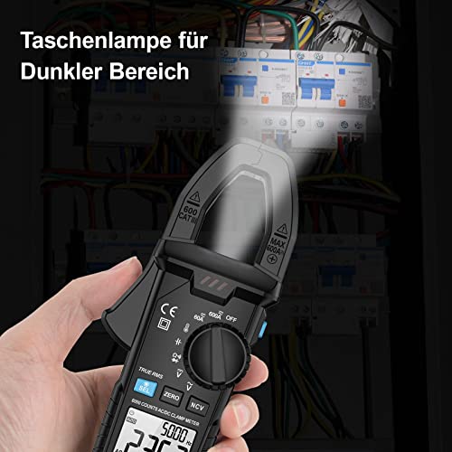 Miniatura 5 de Pinza Amperimetrica Multimetro Mestek Polimetro Digital Profesional Clamp Meter Ac Dc Corriente Voltaje Ca Cc T-Rms Amperímetro Autorango Resistencia Frecuencia Temperatura Bateria Ncv Vfc 6000cuentas