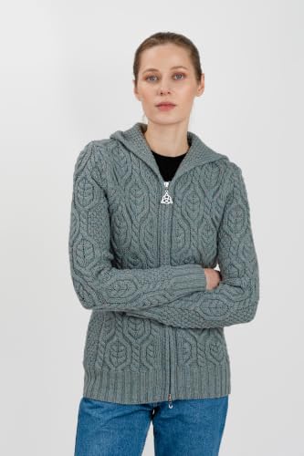 Image of SAOL Women's Hooded Zip Cardigan - Pure Merino Wool Irish Sweater - Warm & Breathable Outer Layer