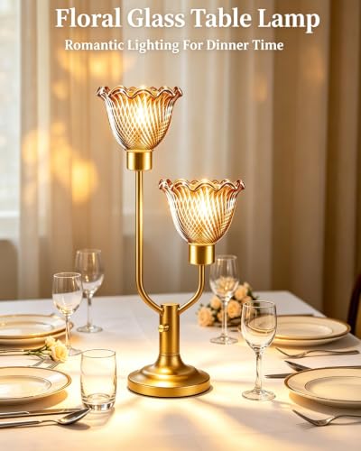 Image of Lightdot Mid Century Modern Gold Table Lamp Dimmable Vintage Glass Lamp