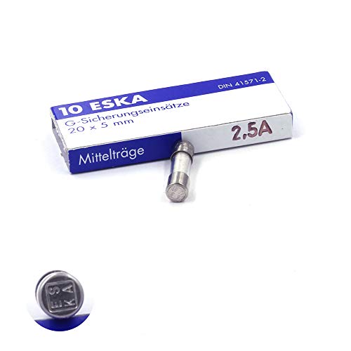 10 x mittlere Schmelzsicherung, träge (M) aus Glas, 2,5 A / 250 V AC, 5 x 20 mm