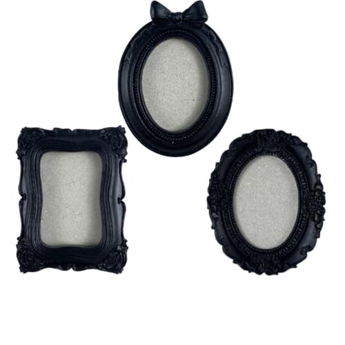 Image of Vintage Decorative Mini Picture Frames Set, Black with Gold Accents, 3 Pack Antique Style Resin Photo Frames for Wall Display, DIY Jewelry, Photography (Black)