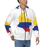 DUWAA Sudadera con capucha y cremallera térmica para hombre, con estampado de mapa de la bandera de Colombia, ajuste holgado, chaqueta deportiva con capucha, Negro, L