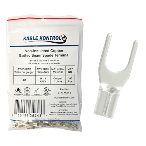 Terminales de horquilla de cobre 16-14 AWG Kable Kontrol de tipo pala no aislados 100 piezas