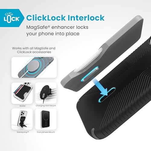 Image of Speck Black iPhone 16 Pro Case MagSafe and ClickLock - Slim Phone Case iPhone 16 Pro - iPhone 16 Pro Phone Case - Presidio 2 Grip - Black /Slate