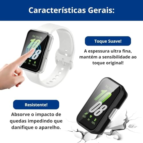 Case Película Galaxy Fit3 Protetora Smartwacht Fit3, Capa Fit 3, Capa Case Galaxy Fit 3 Cor Preto