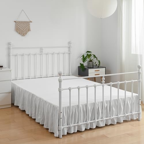 Striped Tufted Bed Skirt King Size, Ruffled Bed Skirt with Split Corners, King Bed Skirt 12 Inch Drop, Striped Boho King Size Bed Skirts White for Ruffled Bed Skirt, White (King - 12" Drop)